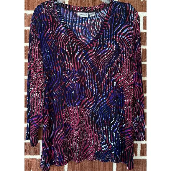 Chico’s Travelers Multicolored Slinky Blouse 3/4 Sleeves Size 3 (XL) - Picture 1 of 3
